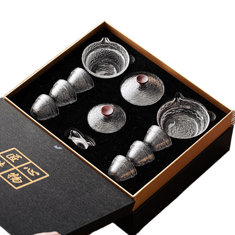 Chinese GlassTea Set Kung Fu Porcelain Tea Cup Pot Set Tortoise Teapot Kungfu Teaset Puer Oolong Tea Ceremony Teaware Gift Box acacuss