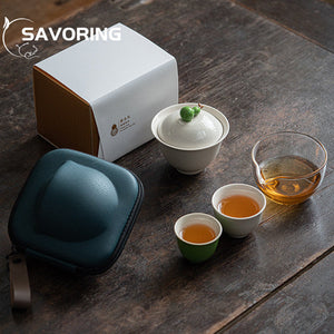 Chinese Gourd Persimmon Travel Tea Set 1 Pot 3 Cups Tea Tureen Kung Fu Tea Set Tea Maker Set Portable Ceramic Quick Cup Gift acacuss