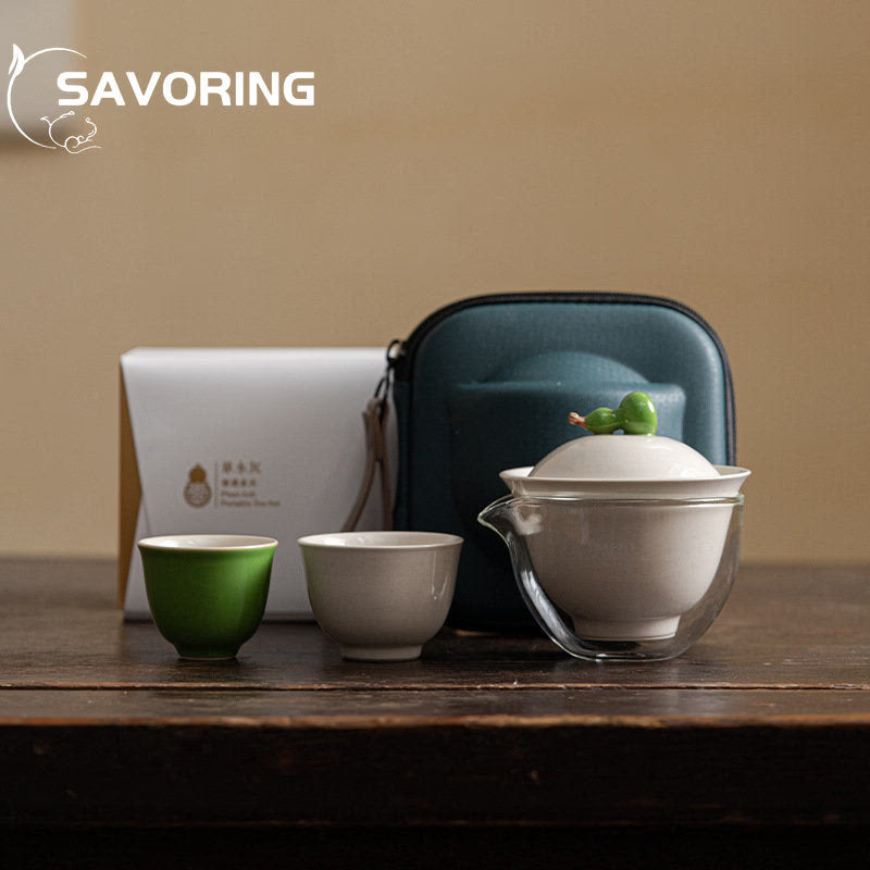 Chinese Gourd Persimmon Travel Tea Set 1 Pot 3 Cups Tea Tureen Kung Fu Tea Set Tea Maker Set Portable Ceramic Quick Cup Gift acacuss