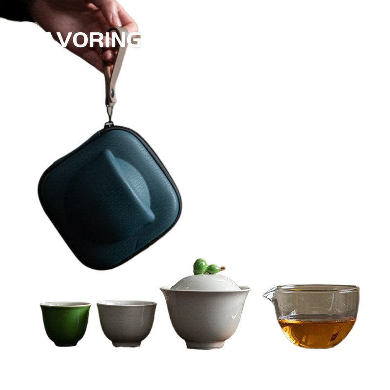 Chinese Gourd Persimmon Travel Tea Set 1 Pot 3 Cups Tea Tureen Kung Fu Tea Set Tea Maker Set Portable Ceramic Quick Cup Gift acacuss