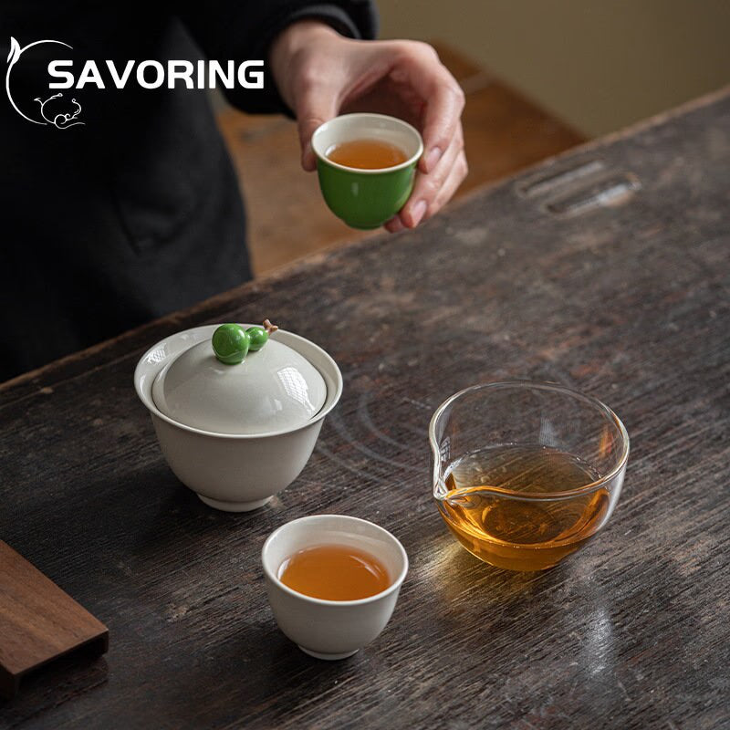 Chinese Gourd Persimmon Travel Tea Set 1 Pot 3 Cups Tea Tureen Kung Fu Tea Set Tea Maker Set Portable Ceramic Quick Cup Gift acacuss