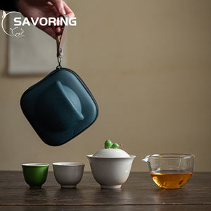 Chinese Gourd Persimmon Travel Tea Set 1 Pot 3 Cups Tea Tureen Kung Fu Tea Set Tea Maker Set Portable Ceramic Quick Cup Gift acacuss