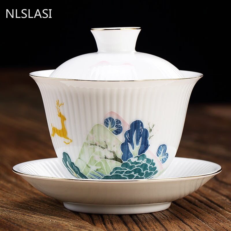 Chinese Handmade Ceramic Gaiwan Teacup Boutique Small Tea Bowl White Porcelain Tea Set Accessories Portable Travel Drinkware acacuss