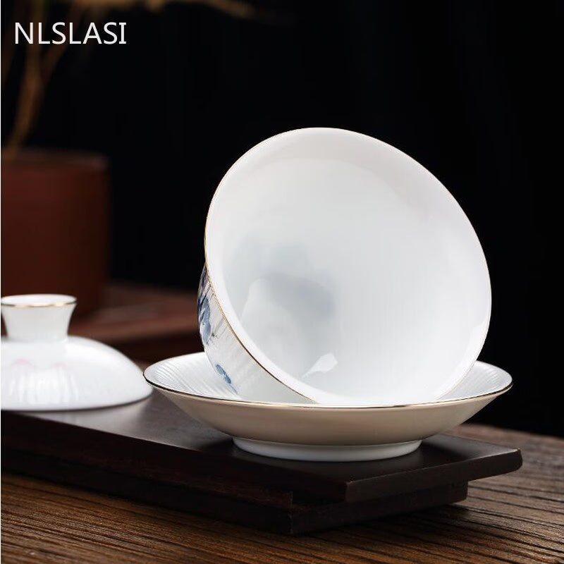 Chinese Handmade Ceramic Gaiwan Teacup Boutique Small Tea Bowl White Porcelain Tea Set Accessories Portable Travel Drinkware acacuss