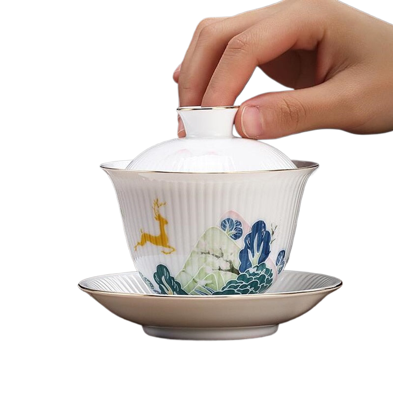 Chinese Handmade Ceramic Gaiwan Teacup Boutique Small Tea Bowl White Porcelain Tea Set Accessories Portable Travel Drinkware acacuss