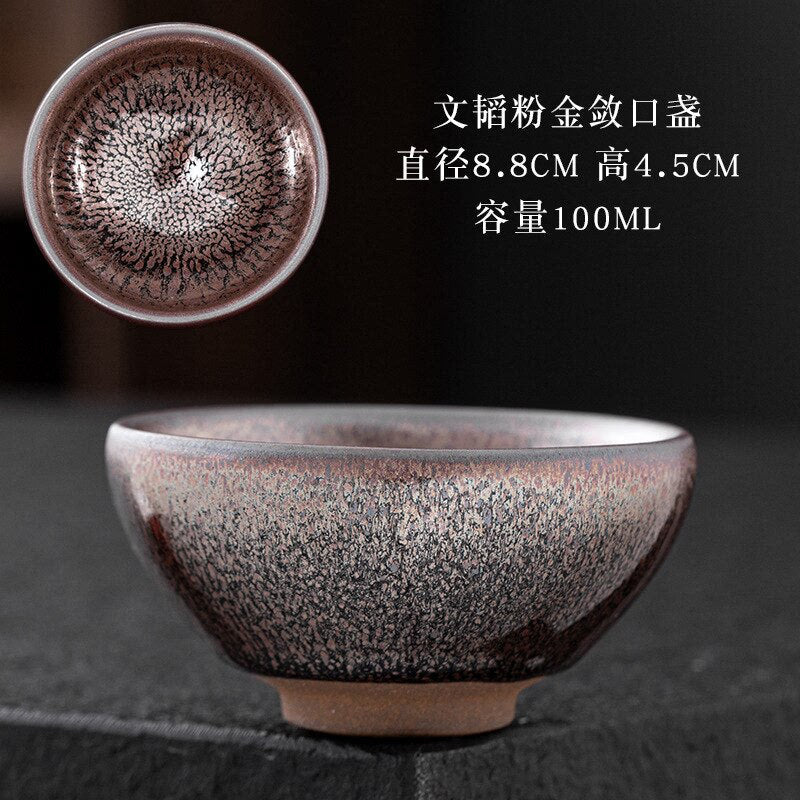 Chinese Jian kiln tea bowl with oilspot glaze Small Tenmoku Tea Cup Natural Ceramic High Temporature Fired Eco-friendly acacuss