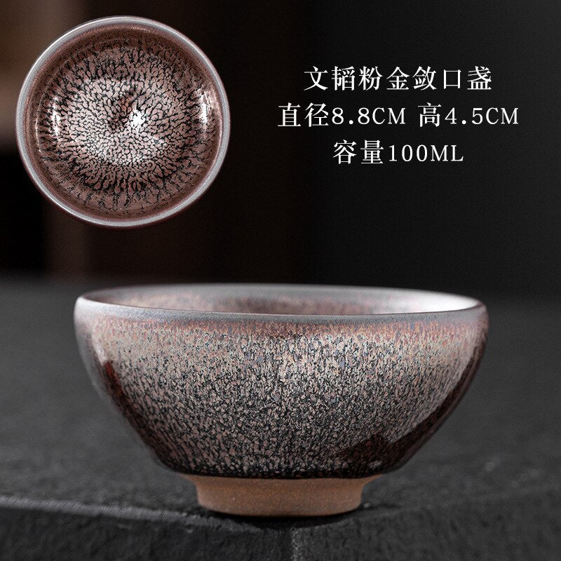 Chinese Jian kiln tea bowl with oilspot glaze Small Tenmoku Tea Cup Natural Ceramic High Temporature Fired Eco-friendly acacuss