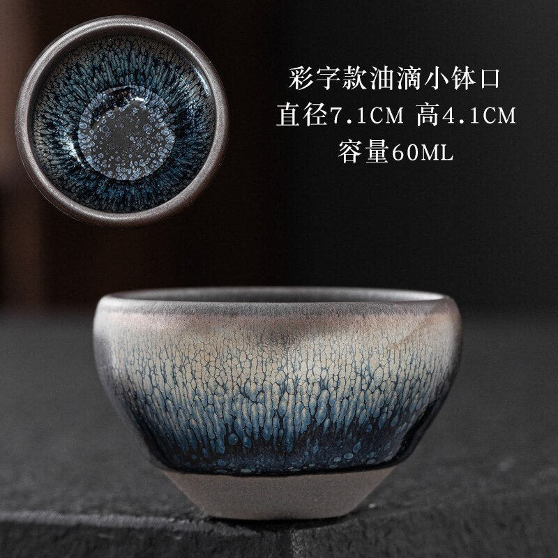 Chinese Jian kiln tea bowl with oilspot glaze Small Tenmoku Tea Cup Natural Ceramic High Temporature Fired Eco-friendly acacuss