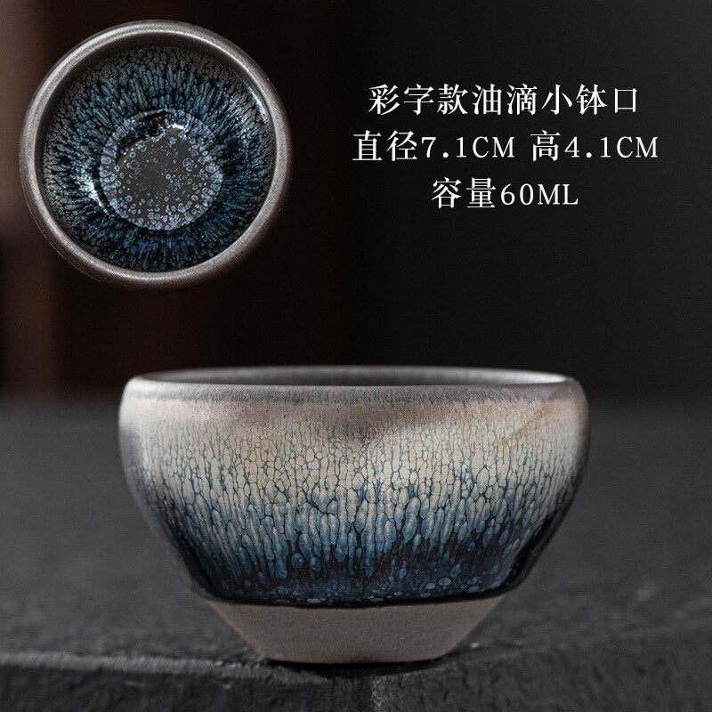 Chinese Jian kiln tea bowl with oilspot glaze Small Tenmoku Tea Cup Natural Ceramic High Temporature Fired Eco-friendly acacuss