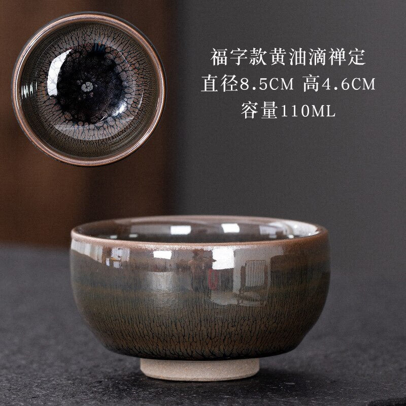 Chinese Jian kiln tea bowl with oilspot glaze Small Tenmoku Tea Cup Natural Ceramic High Temporature Fired Eco-friendly acacuss