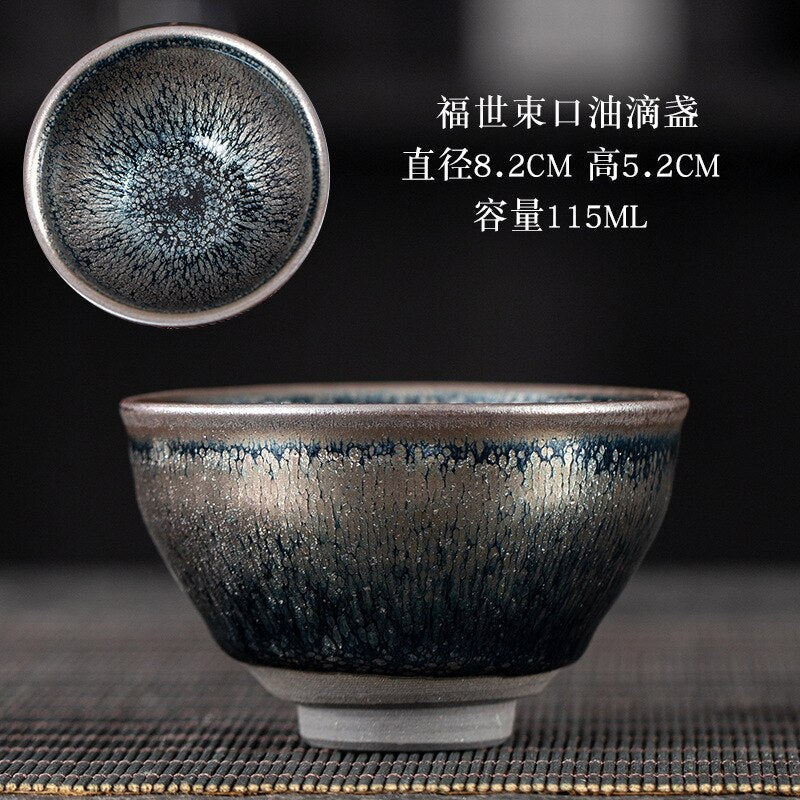Chinese Jian kiln tea bowl with oilspot glaze Small Tenmoku Tea Cup Natural Ceramic High Temporature Fired Eco-friendly acacuss