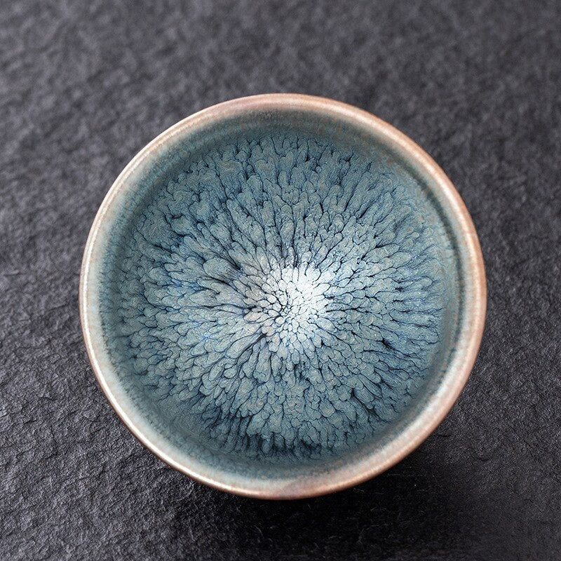 Chinese Jian kiln tea bowl with oilspot glaze Small Tenmoku Tea Cup Natural Ceramic High Temporature Fired Eco-friendly acacuss
