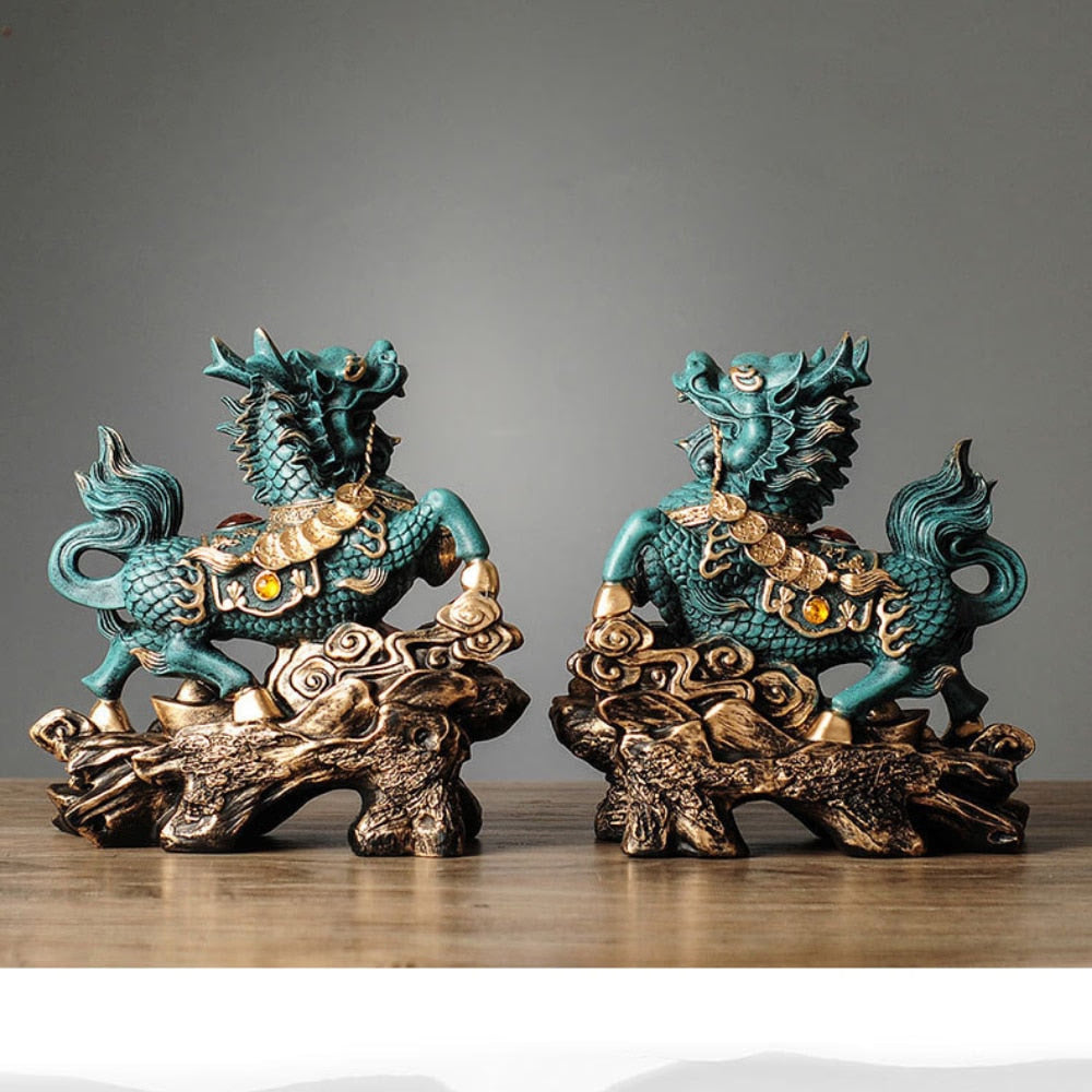 Chinese Kirin Lucky Statue Domineering Animal Home Living Room Decoration Resin Modern Art Sculpture Accessories Gift Statue acacuss