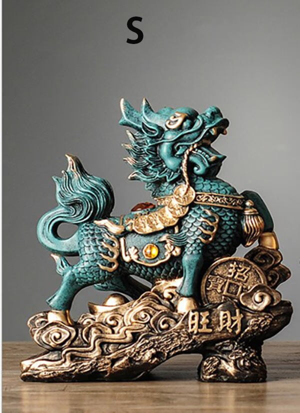 Chinese Kirin Lucky Statue Domineering Animal Home Living Room Decoration Resin Modern Art Sculpture Accessories Gift Statue acacuss