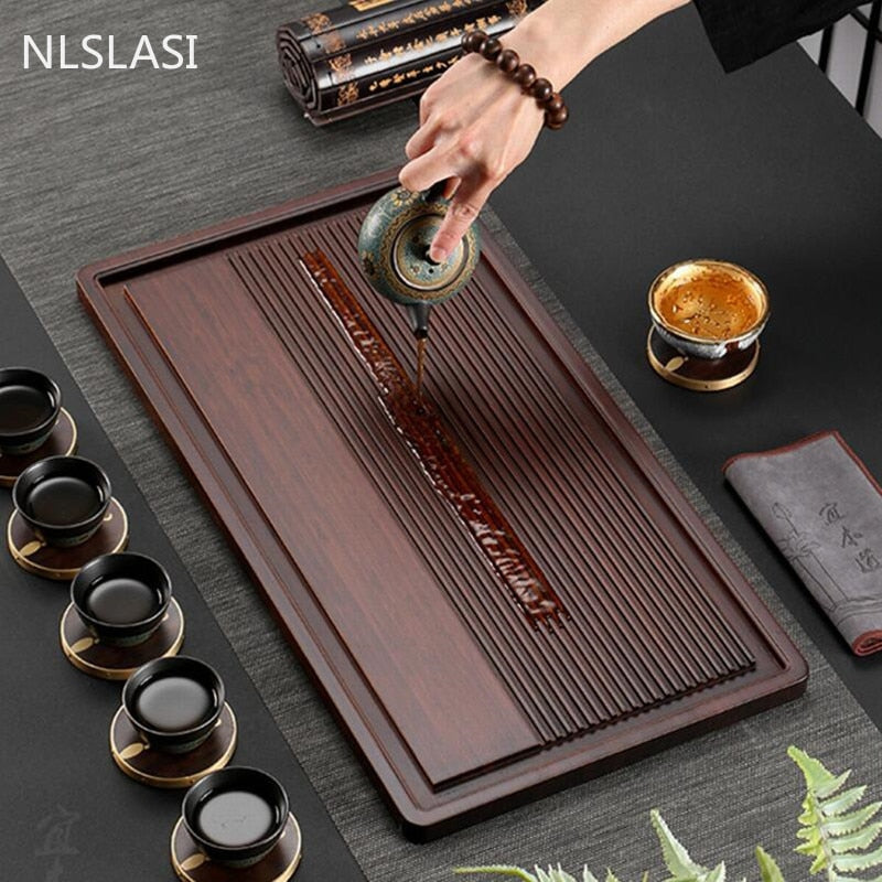 Chinese Natural Bamboo tea tray Drainage water storage Dual-use Living room Tea table Accessories Household Tea Board Chahai acacuss