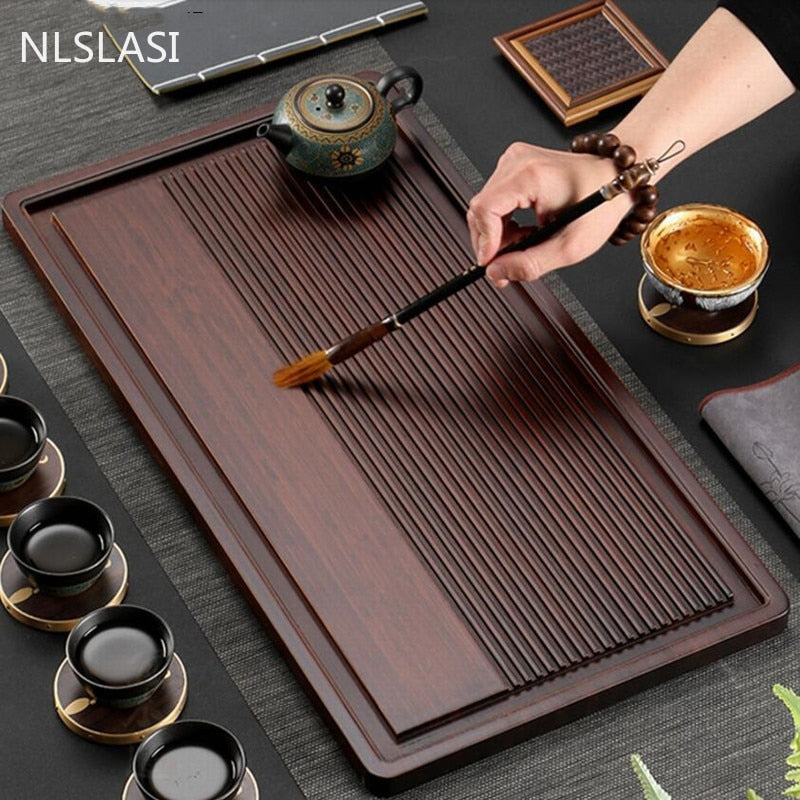 Chinese Natural Bamboo tea tray Drainage water storage Dual-use Living room Tea table Accessories Household Tea Board Chahai acacuss