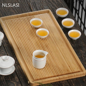 Chinese Natural Bamboo tea tray Drainage water storage Dual-use Living room Tea table Accessories Household Tea Board Chahai acacuss