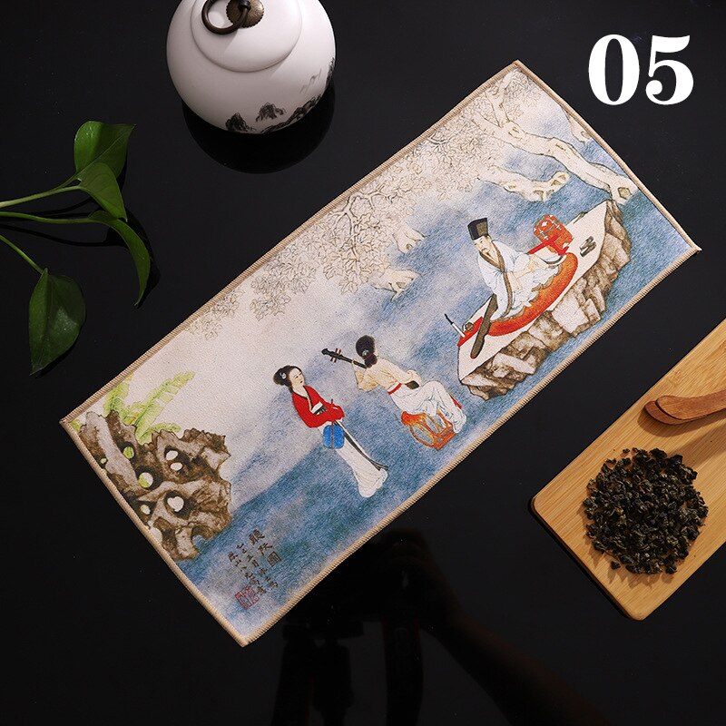 Chinese Painted Thick Tea Towel Super Absorbent High-end Tea Set Accessories Table Mats Professional RagTea Napkin acacuss