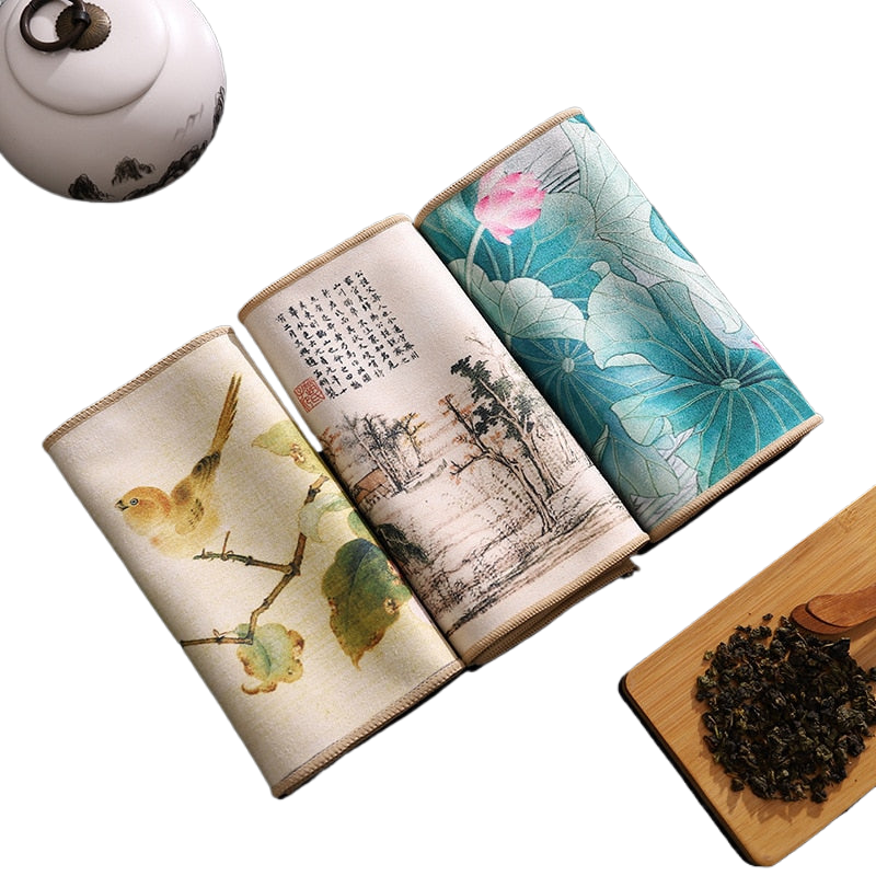 Chinese Painted Thick Tea Towel Super Absorbent High-end Tea Set Accessories Table Mats Professional RagTea Napkin acacuss