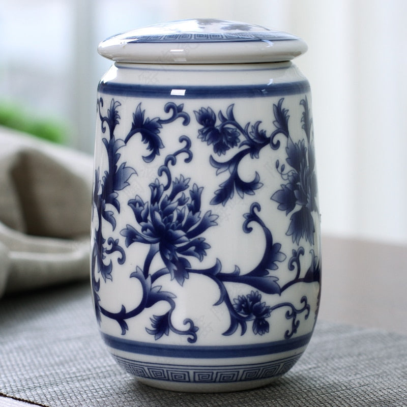 Chinese Palace Blue and White Porcelain Tea Caddy Portable Ceramics Sealed Containers Travel Tea Bag Storage Box Coffee Canister acacuss