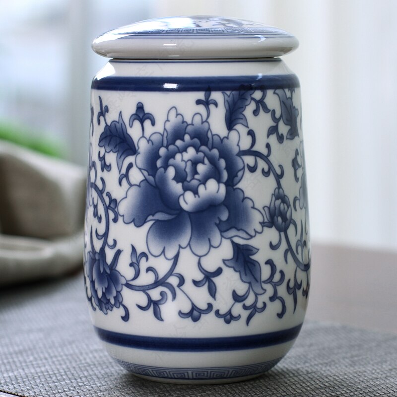 Chinese Palace Blue and White Porcelain Tea Caddy Portable Ceramics Sealed Containers Travel Tea Bag Storage Box Coffee Canister acacuss
