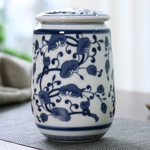 Chinese Palace Blue and White Porcelain Tea Caddy Portable Ceramics Sealed Containers Travel Tea Bag Storage Box Coffee Canister acacuss