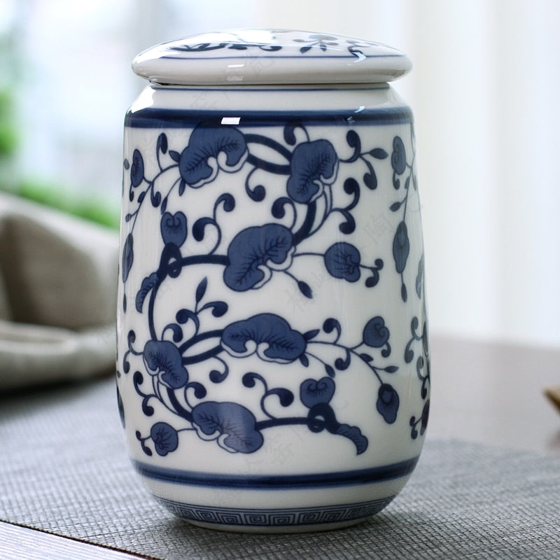 Chinese Palace Blue and White Porcelain Tea Caddy Portable Ceramics Sealed Containers Travel Tea Bag Storage Box Coffee Canister acacuss