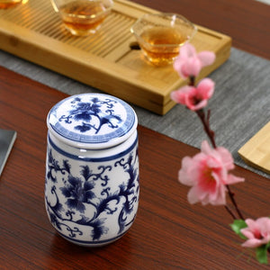 Chinese Palace Blue and White Porcelain Tea Caddy Portable Ceramics Sealed Containers Travel Tea Bag Storage Box Coffee Canister acacuss
