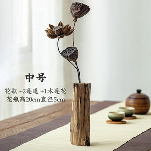 Chinese Retro Living Room Decoration Solid Wood Dried Flower Vase Home Decoration Tea Table Flower Arrangement Small Flower Ware acacuss