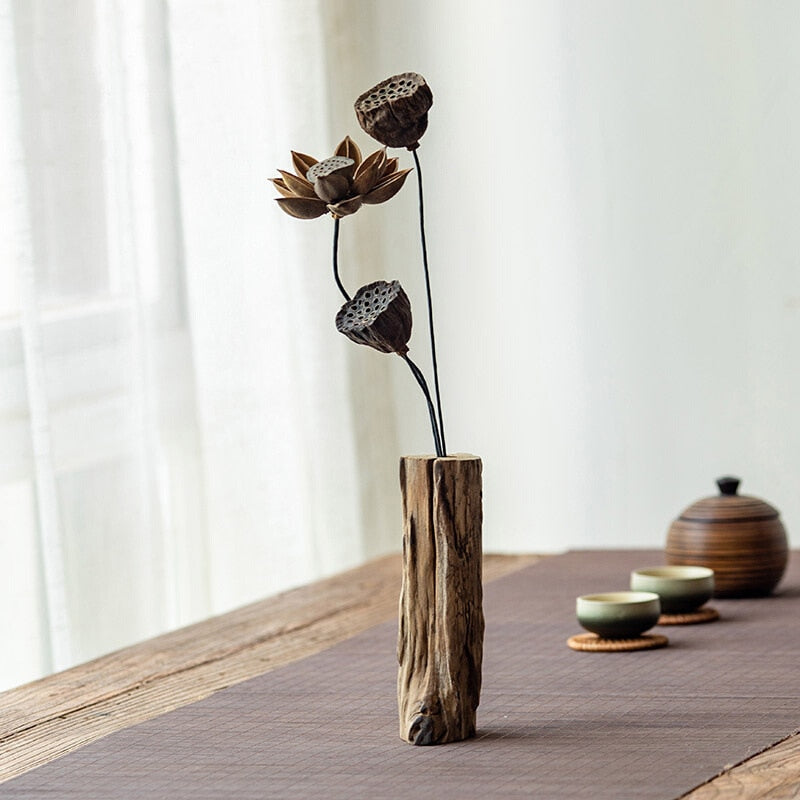 Chinese Retro Living Room Decoration Solid Wood Dried Flower Vase Home Decoration Tea Table Flower Arrangement Small Flower Ware acacuss