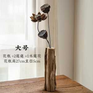 Chinese Retro Living Room Decoration Solid Wood Dried Flower Vase Home Decoration Tea Table Flower Arrangement Small Flower Ware acacuss
