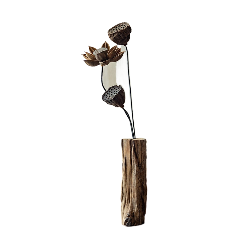 Chinese Retro Living Room Decoration Solid Wood Dried Flower Vase Home Decoration Tea Table Flower Arrangement Small Flower Ware acacuss