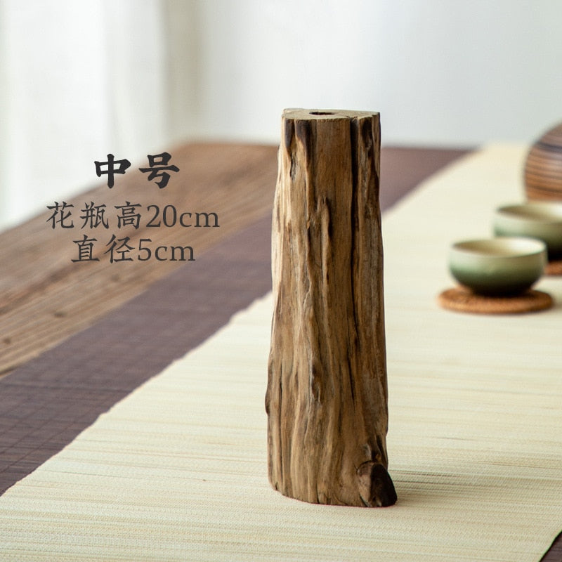 Chinese Retro Living Room Decoration Solid Wood Dried Flower Vase Home Decoration Tea Table Flower Arrangement Small Flower Ware acacuss