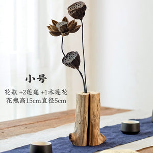 Chinese Retro Living Room Decoration Solid Wood Dried Flower Vase Home Decoration Tea Table Flower Arrangement Small Flower Ware acacuss