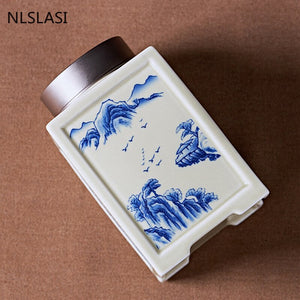 Chinese Square Ceramics Tea Caddy Oolong Tieguanyin Containers Travel Tea Bag Sealed Jar Coffee Canister Kitchen Spice Organizer acacuss