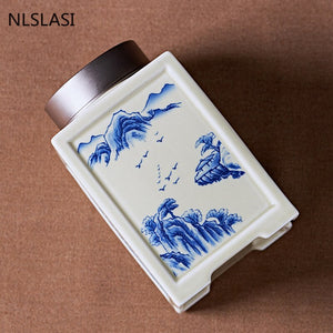 Chinese Square Ceramics Tea Caddy Oolong Tieguanyin Containers Travel Tea Bag Sealed Jar Coffee Canister Kitchen Spice Organizer acacuss