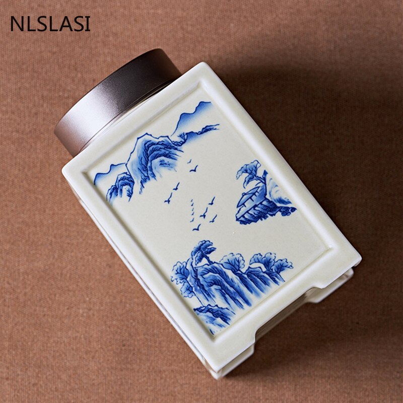Chinese Square Ceramics Tea Caddy Oolong Tieguanyin Containers Travel Tea Bag Sealed Jar Coffee Canister Kitchen Spice Organizer acacuss