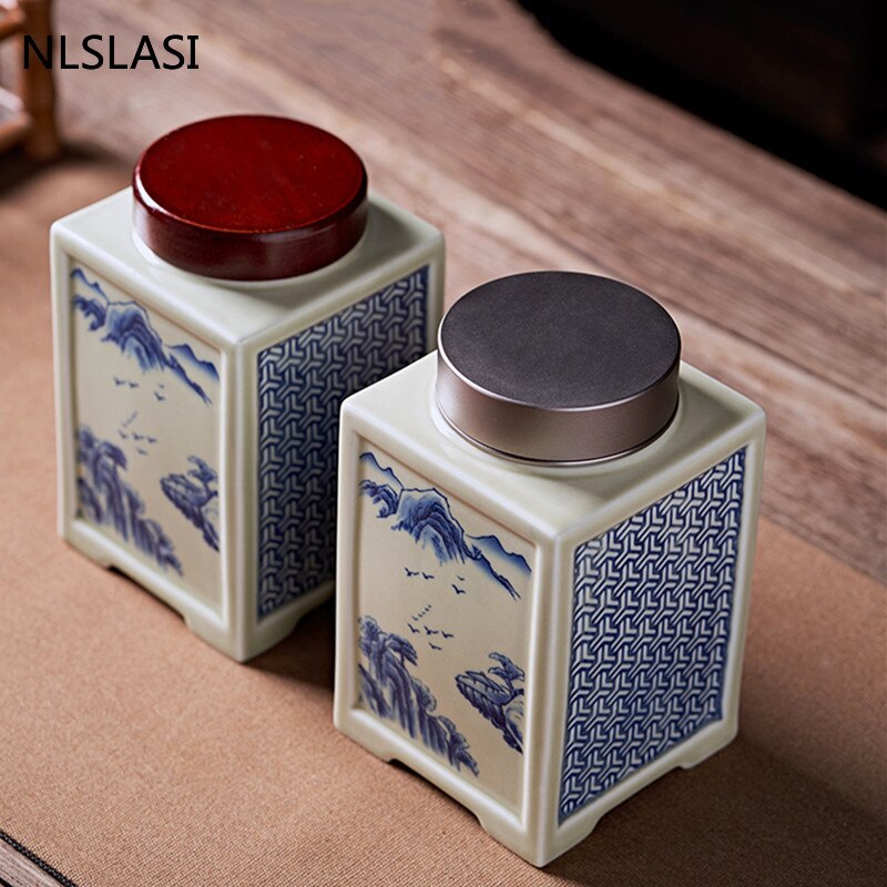 Chinese Square Ceramics Tea Caddy Oolong Tieguanyin Containers Travel Tea Bag Sealed Jar Coffee Canister Kitchen Spice Organizer acacuss