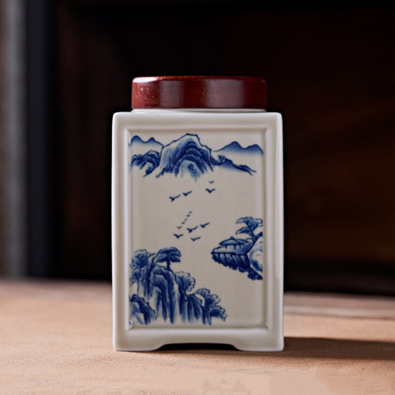 Chinese Square Ceramics Tea Caddy Oolong Tieguanyin Containers Travel Tea Bag Sealed Jar Coffee Canister Kitchen Spice Organizer acacuss