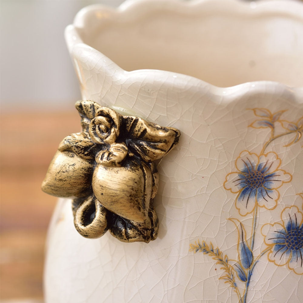 Chinese Style Blue & White Cracked Ice Pattern Ceramic Vase Creative Home Decoration European Style Vase acacuss
