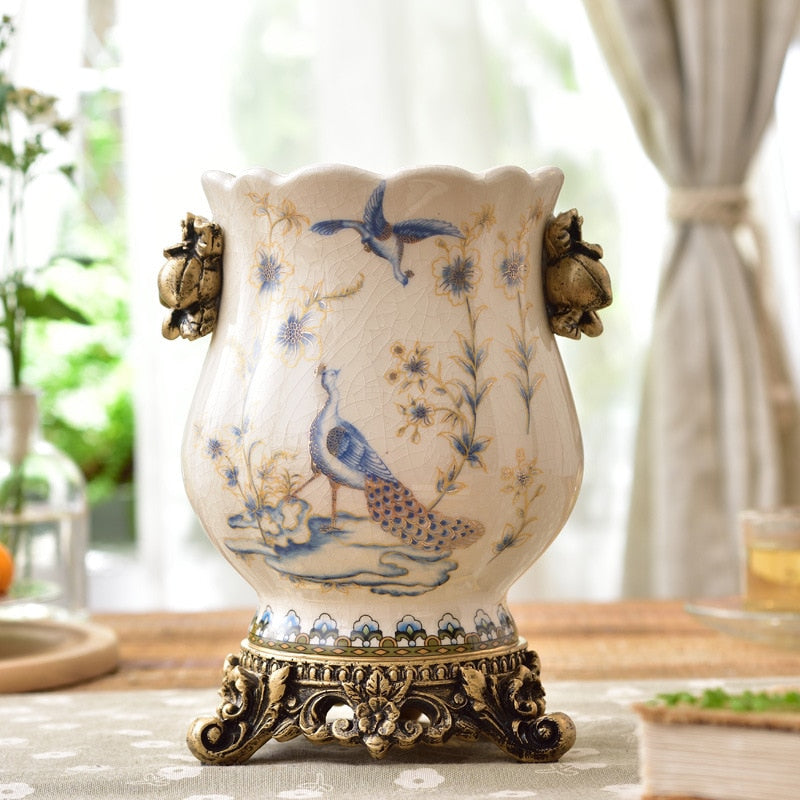 Chinese Style Blue & White Cracked Ice Pattern Ceramic Vase Creative Home Decoration European Style Vase acacuss