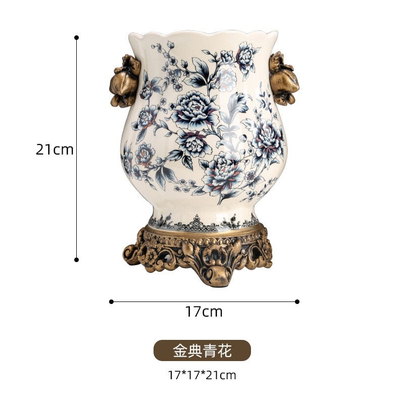Chinese Style Blue & White Cracked Ice Pattern Ceramic Vase Creative Home Decoration European Style Vase acacuss