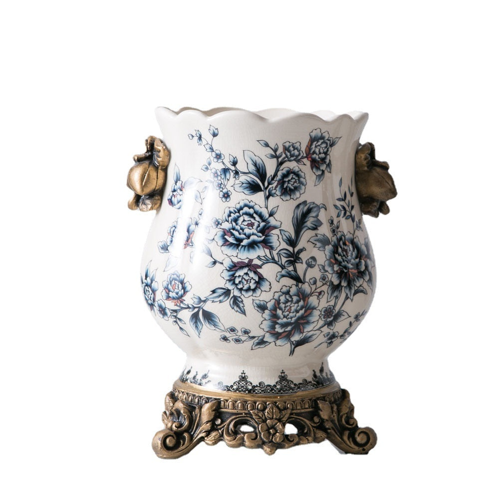 Chinese Style Blue & White Cracked Ice Pattern Ceramic Vase Creative Home Decoration European Style Vase acacuss