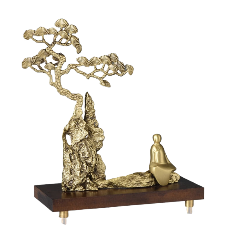 Chinese Style Brass Ornaments Welcoming Pine Statue Sculpture Household Accessories Living Room Decoration Crafts Figurines Gift acacuss