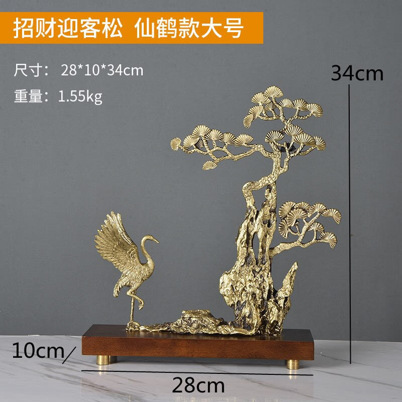 Chinese Style Brass Ornaments Welcoming Pine Statue Sculpture Household Accessories Living Room Decoration Crafts Figurines Gift acacuss