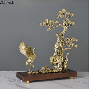 Chinese Style Brass Ornaments Welcoming Pine Statue Sculpture Household Accessories Living Room Decoration Crafts Figurines Gift acacuss