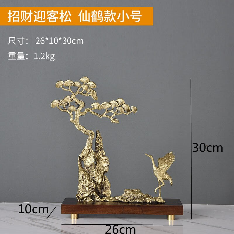 Chinese Style Brass Ornaments Welcoming Pine Statue Sculpture Household Accessories Living Room Decoration Crafts Figurines Gift acacuss