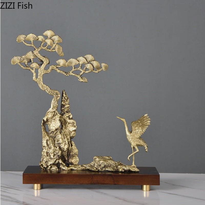 Chinese Style Brass Ornaments Welcoming Pine Statue Sculpture Household Accessories Living Room Decoration Crafts Figurines Gift acacuss