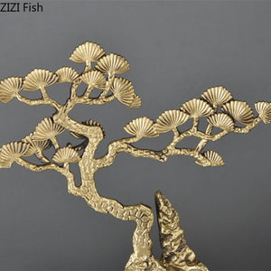 Chinese Style Brass Ornaments Welcoming Pine Statue Sculpture Household Accessories Living Room Decoration Crafts Figurines Gift acacuss