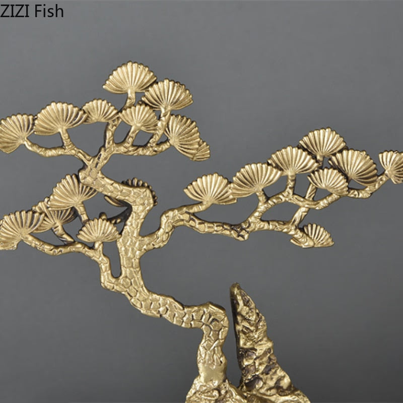 Chinese Style Brass Ornaments Welcoming Pine Statue Sculpture Household Accessories Living Room Decoration Crafts Figurines Gift acacuss